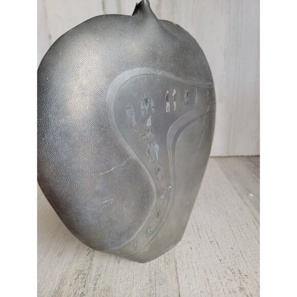 Claire Pfleger pewter 1986 large metal flask art piece vintage people walkway - Picture 4 of 11